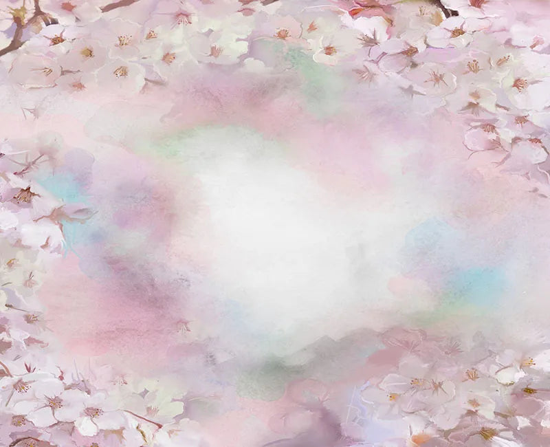 KMK - White Cherry Blossom Floral Watercolour Backdrop