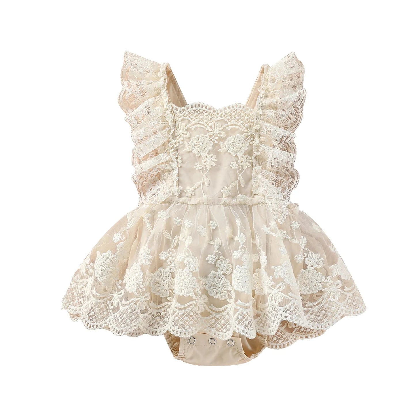 KMK - White Floral Lace Embroidery Romper