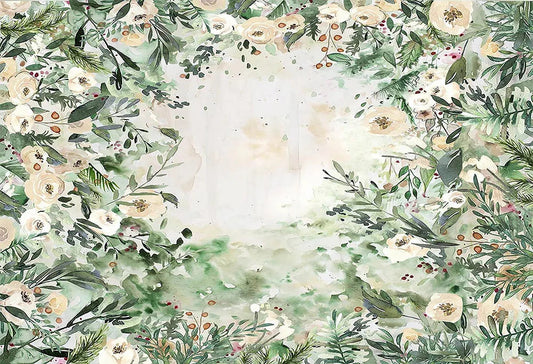 KMK - White Floral Wreath Oil Painting Backdrop