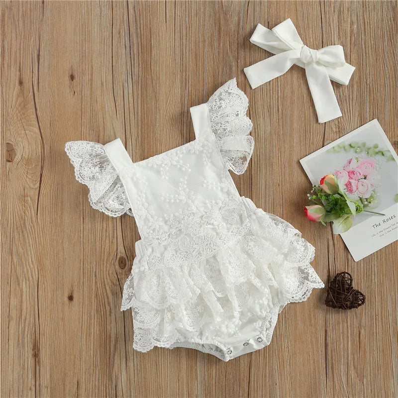 KMK - White Lace Romper with bow