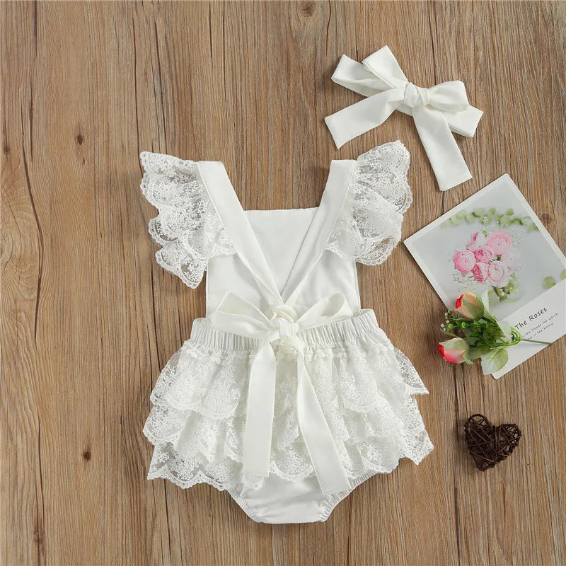 KMK - White Lace Romper with bow