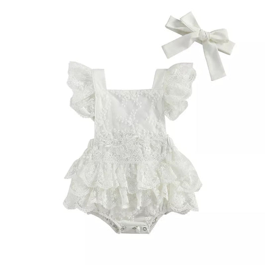 KMK - White Lace Romper with bow