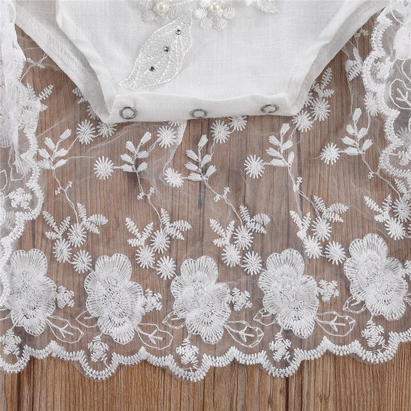 KMK - White Lace Short Sleeve Mesh Romper