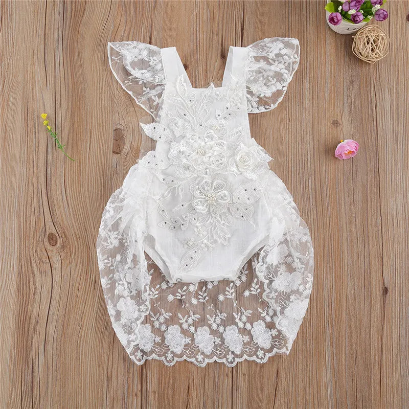 KMK - White Lace Short Sleeve Mesh Romper