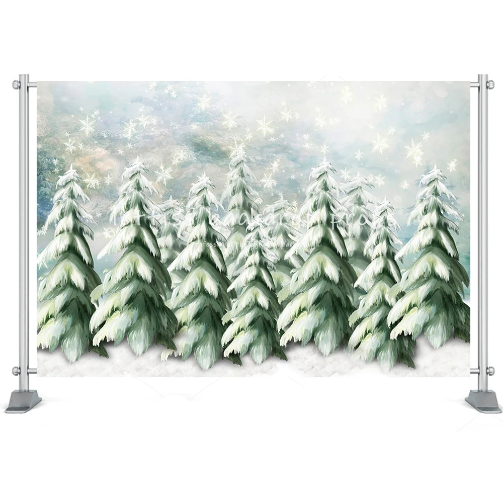 KMK - White Winter Snow Trees Backdrop