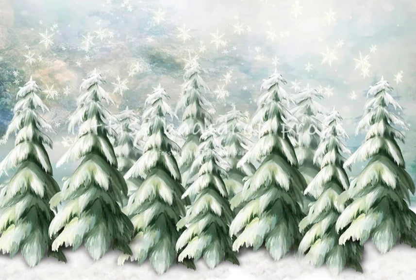 KMK - White Winter Snow Trees Backdrop