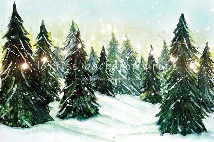 KMK - Winter Snow Christmas Tree Forest Backdrop