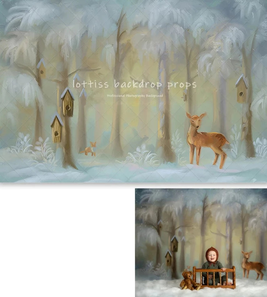 KMK - Winter Snowy Forest Friends Backdrop