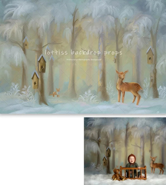 KMK - Winter Snowy Forest Friends Backdrop