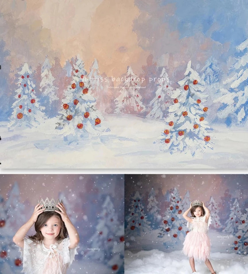 KMK - Winter White Christmas Trees Backdrop