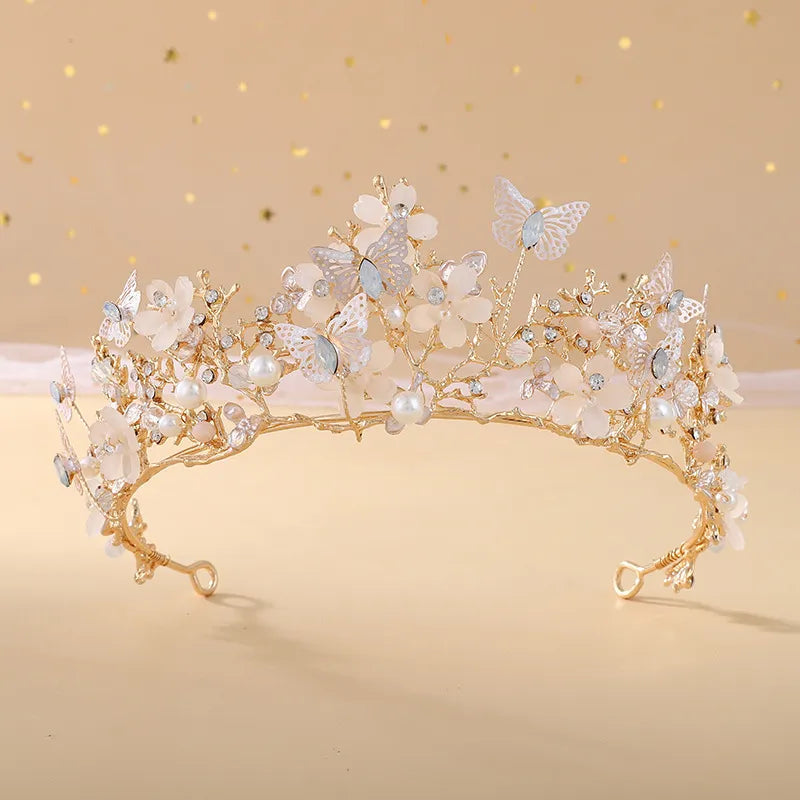 KMK - Womens Butterfly Baroque Pearl Rhinestone Tiara - Assorted Colours