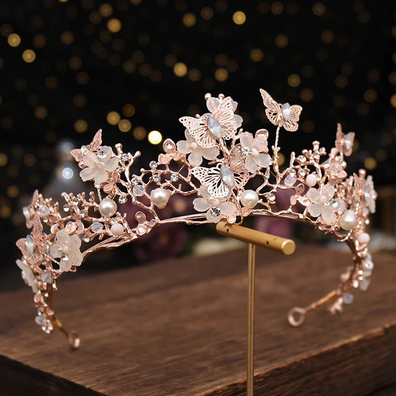 KMK - Womens Butterfly Baroque Pearl Rhinestone Tiara - Assorted Colours