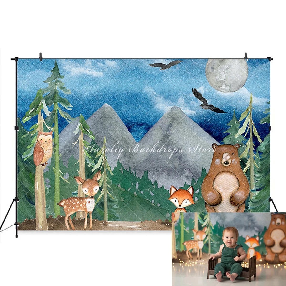 KMK - Woodland Animals Camping Backdrop