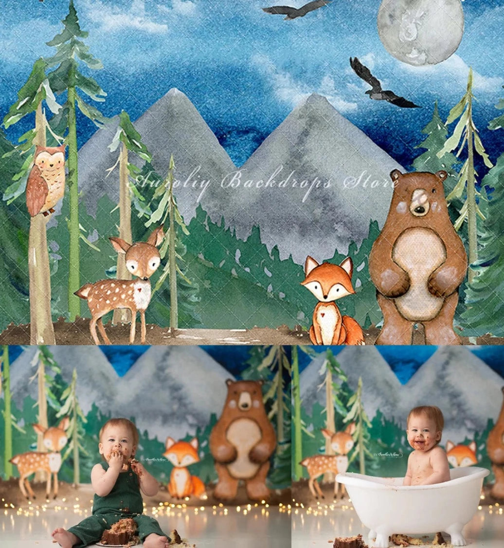 KMK - Woodland Animals Camping Backdrop