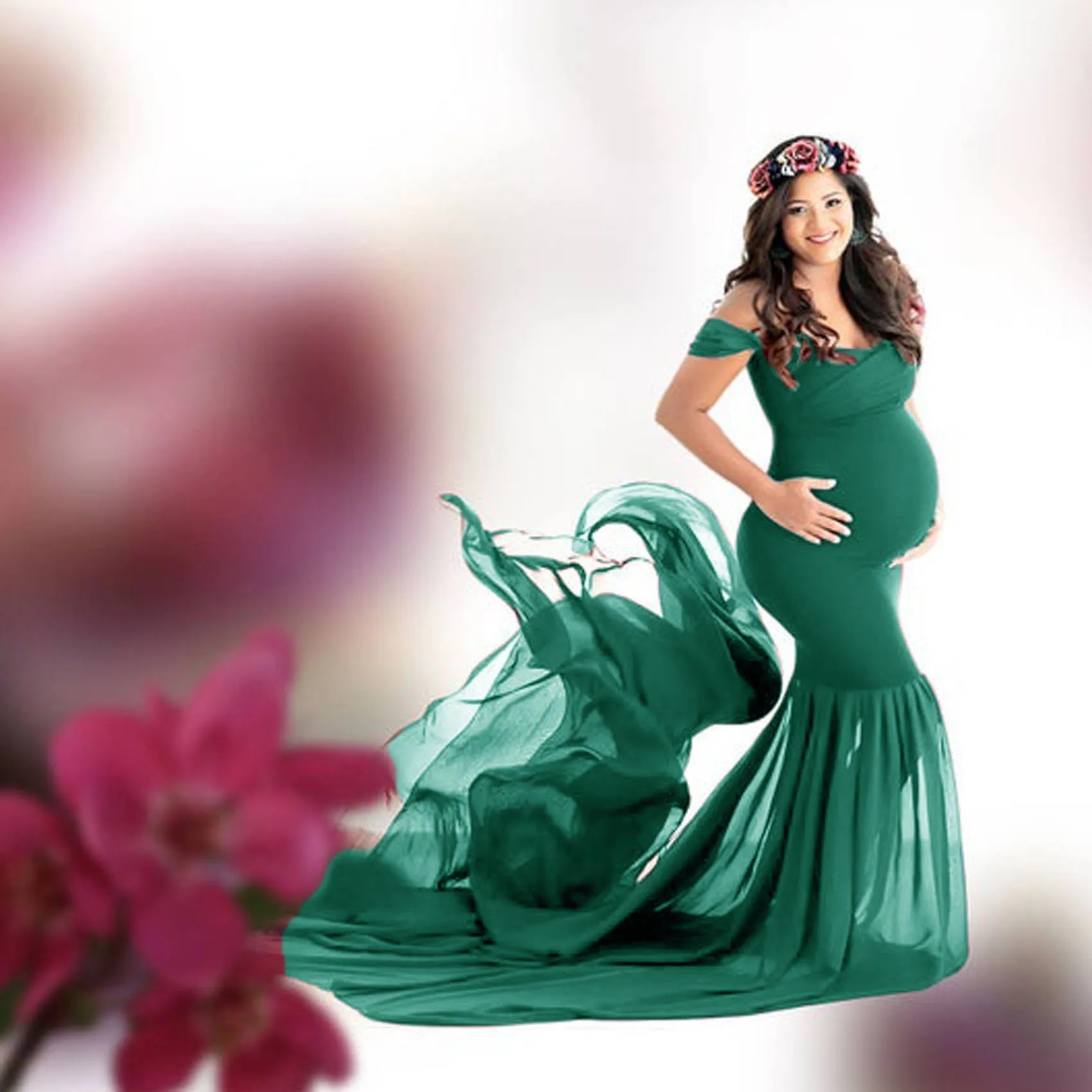 KMK - maternity off shoulder stretchy gown