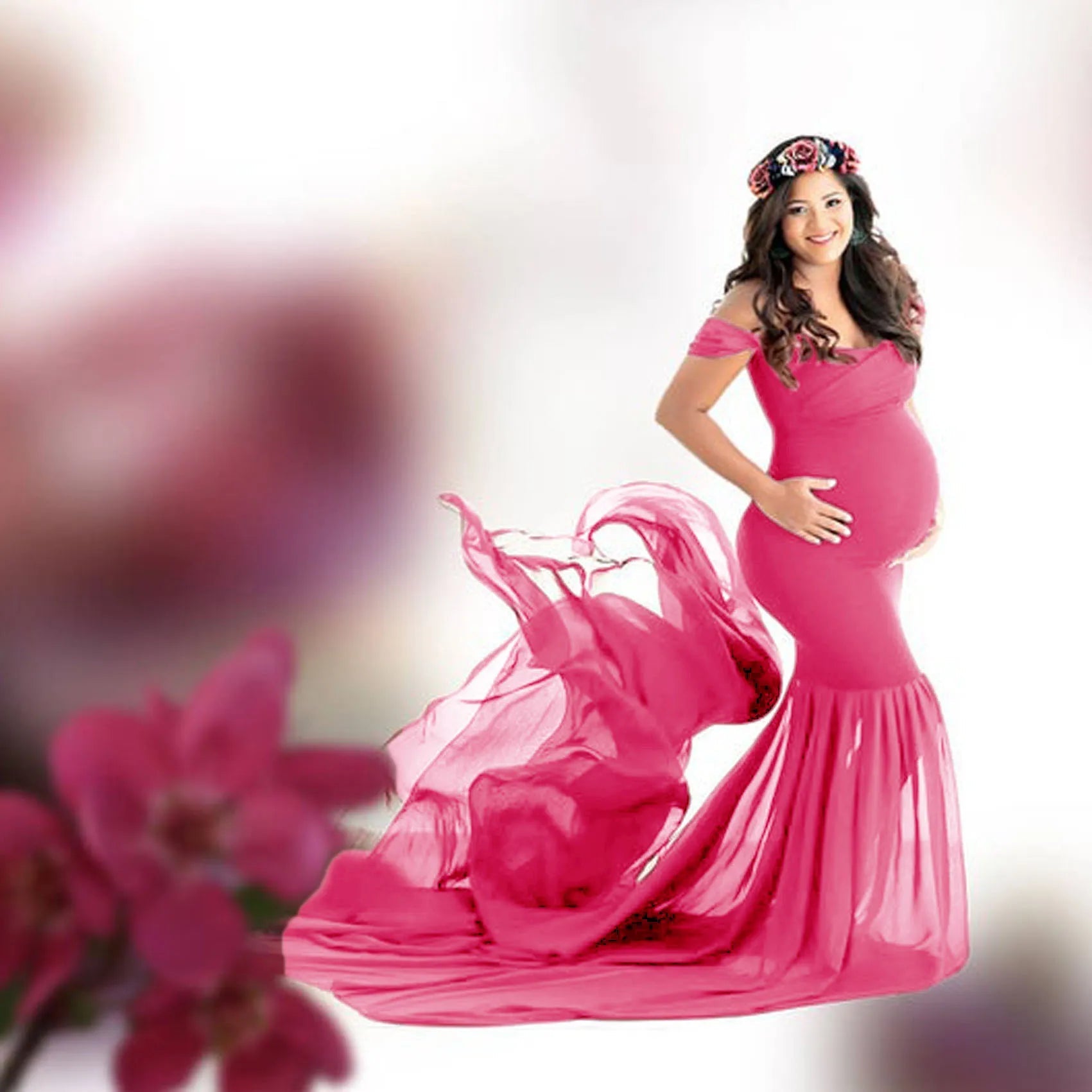 KMK - maternity off shoulder stretchy gown