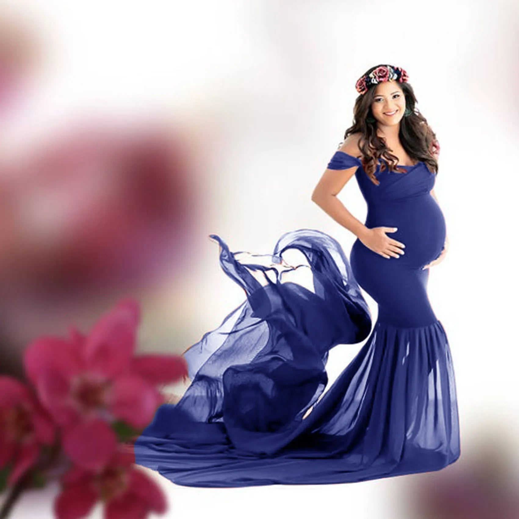 KMK - maternity off shoulder stretchy gown