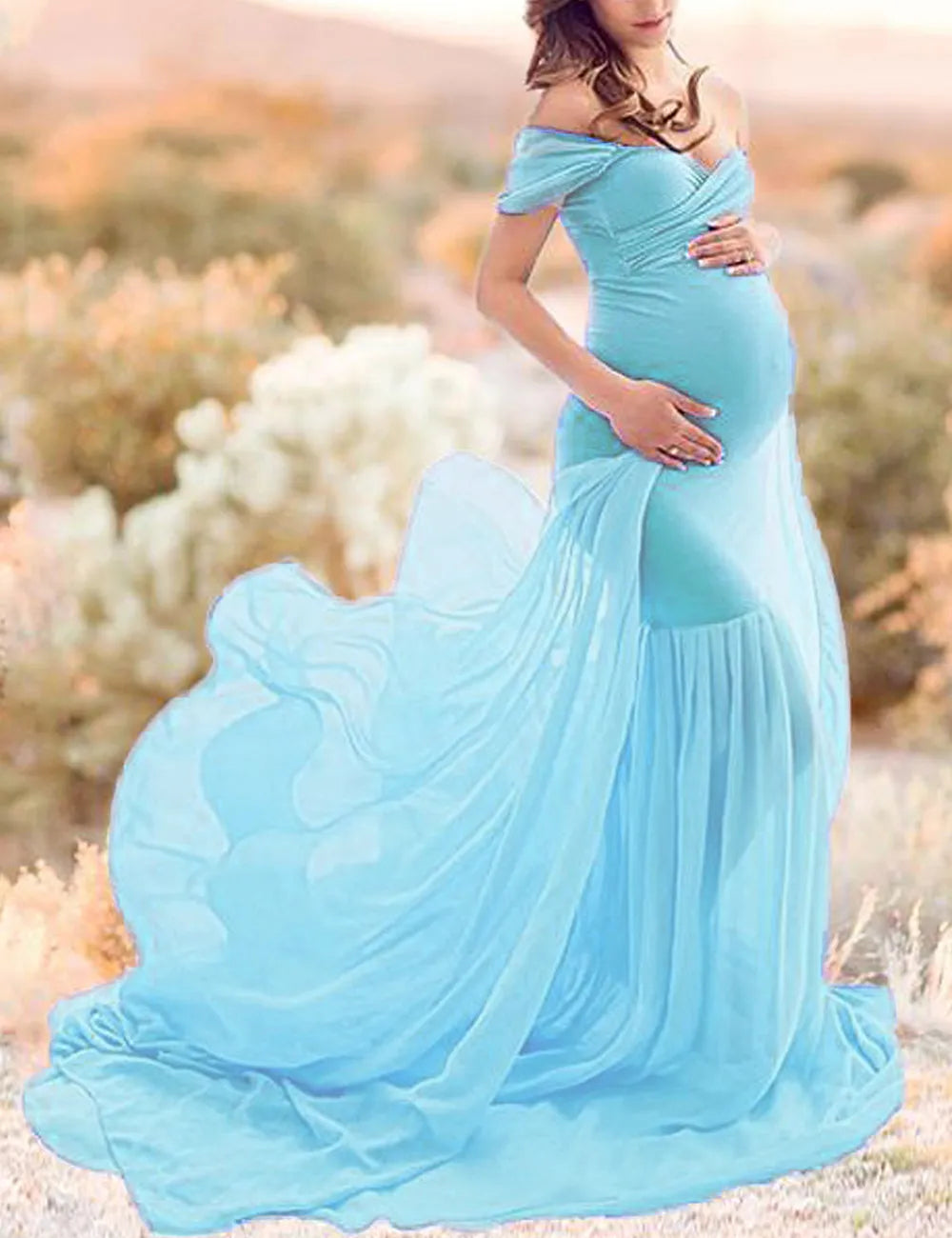 KMK - maternity off shoulder stretchy gown