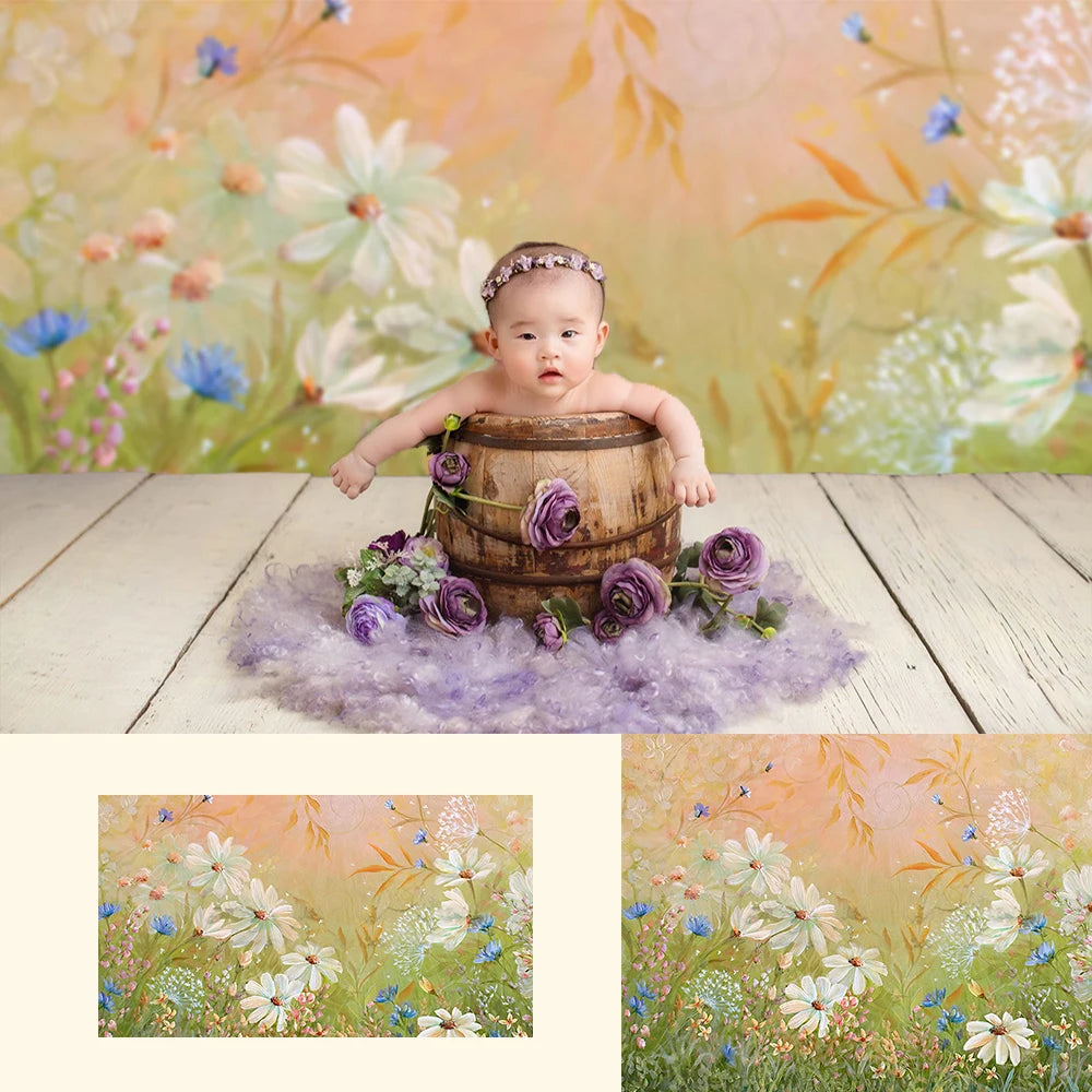 KMK - orange sunset flowers watercolour backdrop