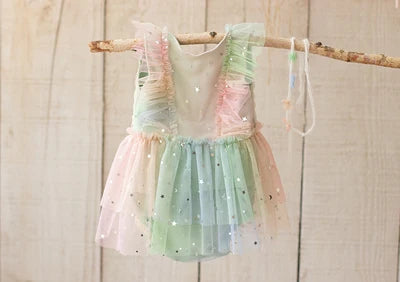 KMK - Rainbow Shimmer gauze Romper dress + Headband Set