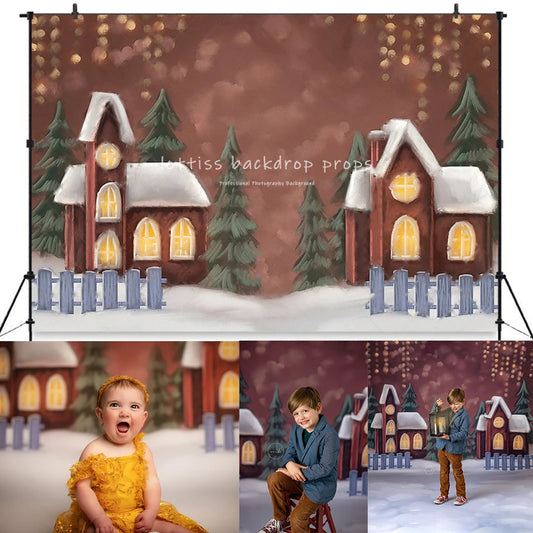 KMK - Winter Snowy Village Backdrop