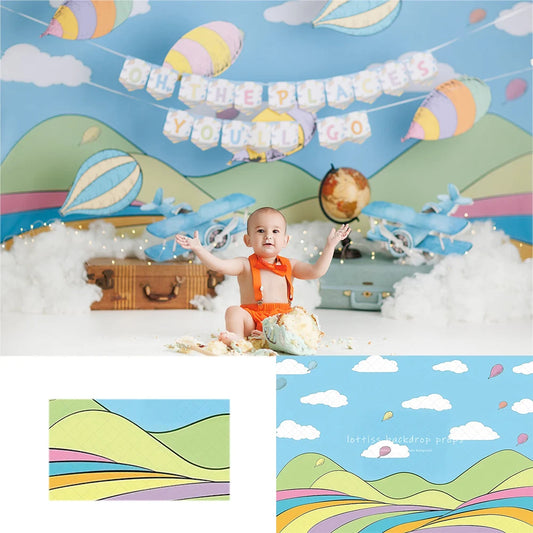 KMK - Air Balloons Cartoon Mountain Backdrop