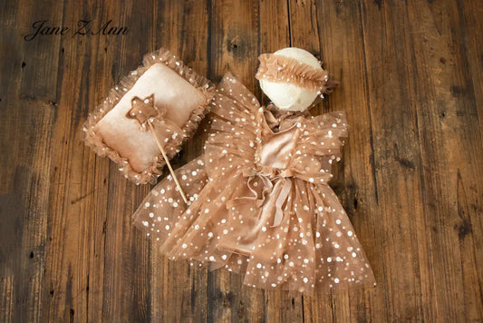 KMK - Newborn Velvet lace dress + pillow + magic wand photo set